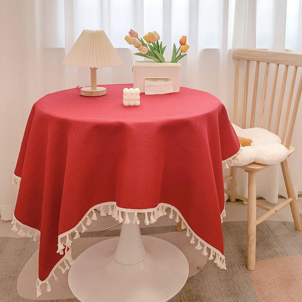 Tassel cotton linen tablecloth desk decoration cloth round tablecloth tea table dining table tablecloth tea table cloth art