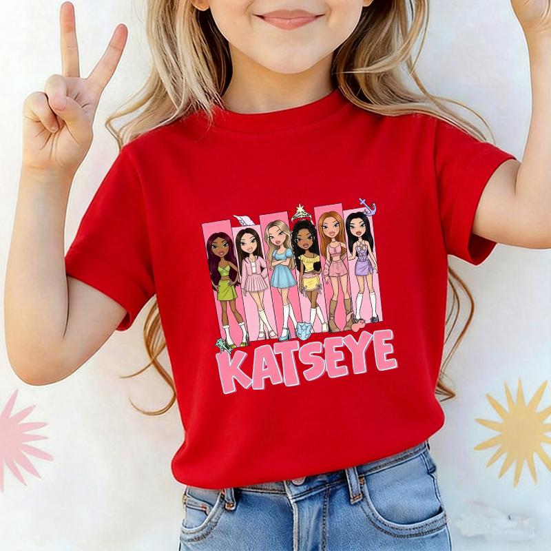 Kids Streetwear Y2K Tees Tops Music Singer Katseye T Shirt Boys Girls Short Sleeve Cartoon T-shirt Summer Children's Clothing