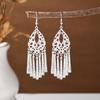 Ethnic Miao Silver Tassel Earrings - Retro Long Dangle Scenic Studs for Women