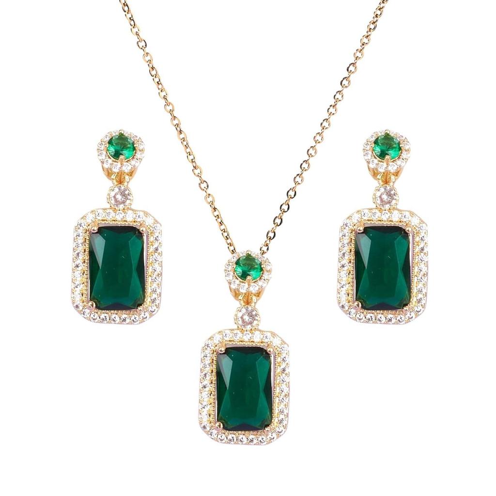 Anti Tarnish Green Emerald Jewellery Set for Women | Gold Plated Necklace & Earrings Gift Box | Latest Stylish Minimal Jewelry Sets
