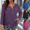 Women Plus Size Ribbed Knit Top Half Zip V Neck Long Sleeve Chest Pocket Casual Loose Fit Tunic Top