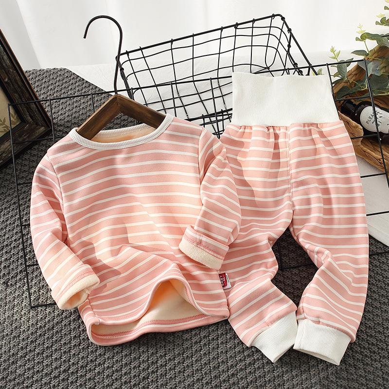 Autumn Winter Kids Pajamas Baby Boys Girls Striped Thicken High Waist Warm Clothing Sets Toddler Pajamas Sleepwear