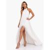 Elegant Off-Shoulder Feather Train Evening Gown Women Long Backless Formal Dress In Acetate Satin