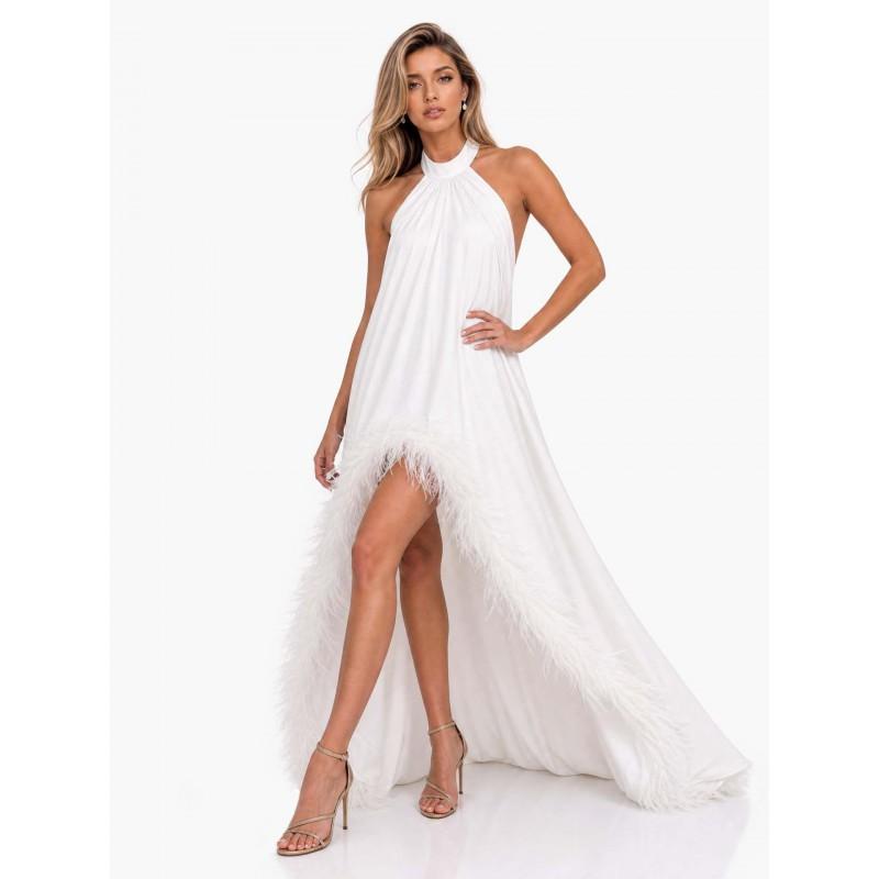 Elegant Off-Shoulder Feather Train Evening Gown Women Long Backless Formal Dress In Acetate Satin