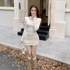Lace Trim Fleece-Lined Bodycon Halter Dress - Slim Fit, Ruched Design for Women, Perfect for Autumn/Winter