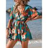 Beach Vacation Short Sleeve V Neck Casual Jumpsuits Women Rompers Summer Loose Print Short Jumpsuit for Women Elegant High Waist Lady Playsuits 26275