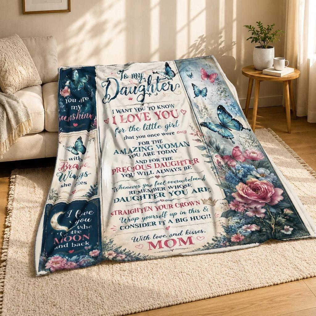 Mother Daughter Butterfly Coral Fleece Blanket Love Quote Decor