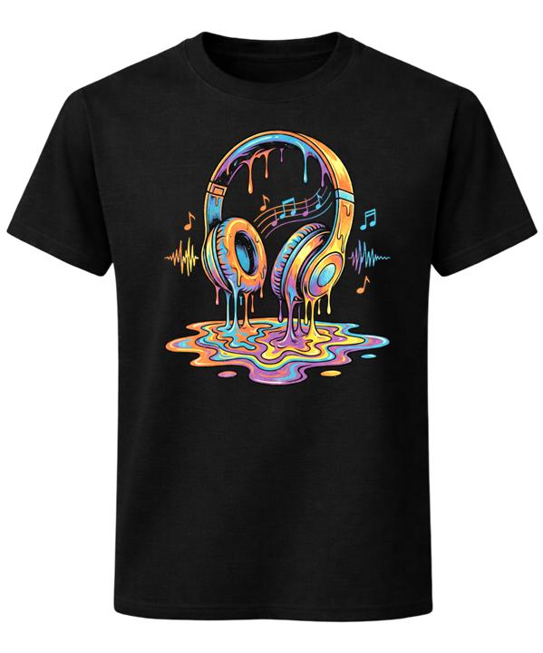 Colourful Melting Headphones T-Shirt Music DJ Festival Graphic Unisex Tee S