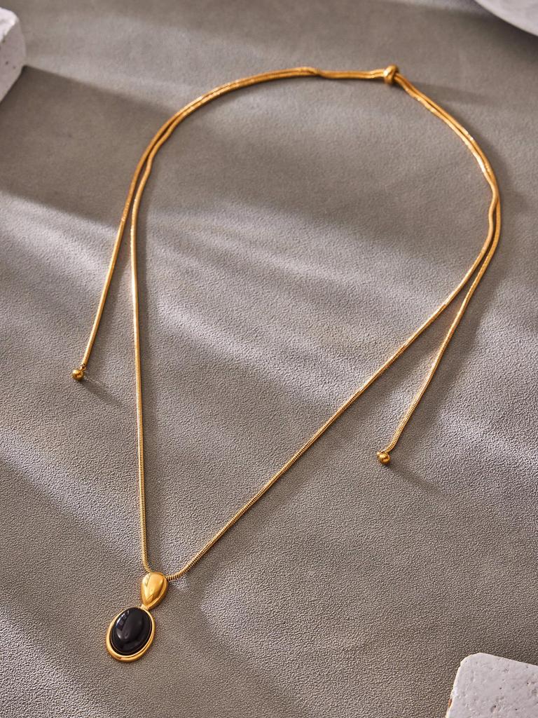 Fashion Agate Pendant Adjustable Long Sweater Chain - Simple Stainless Steel Design