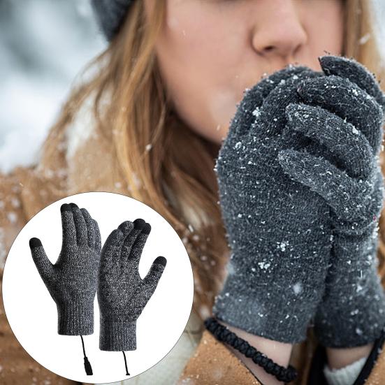 Electric Heated Gloves USB Winter Warm Gloves Knitted Touchscreen Mittens for Outdoor Cycling Skiing