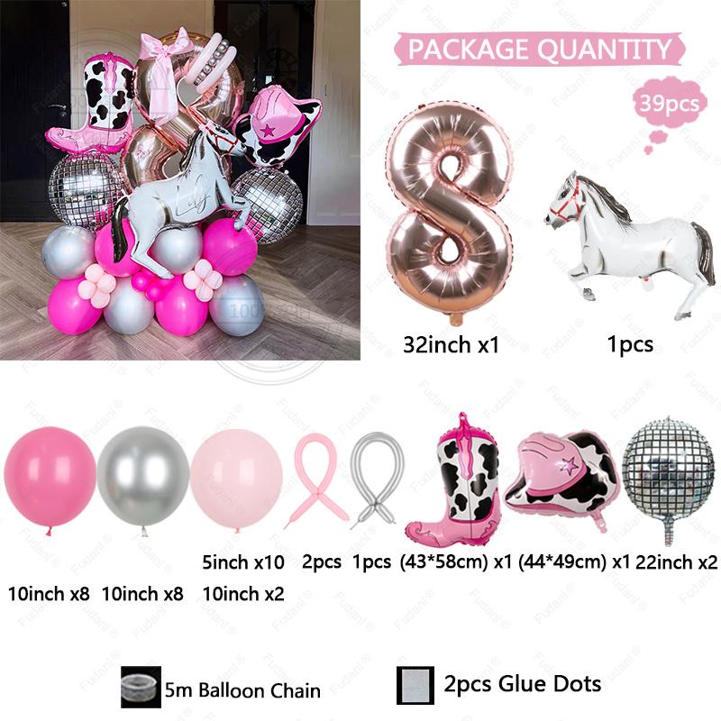 39pcs Pink Western Cowboy Foil Helium Balloon Boot Shape Hat Horse Racing Photo Props Cow Air Globos Birthday Party Supplies