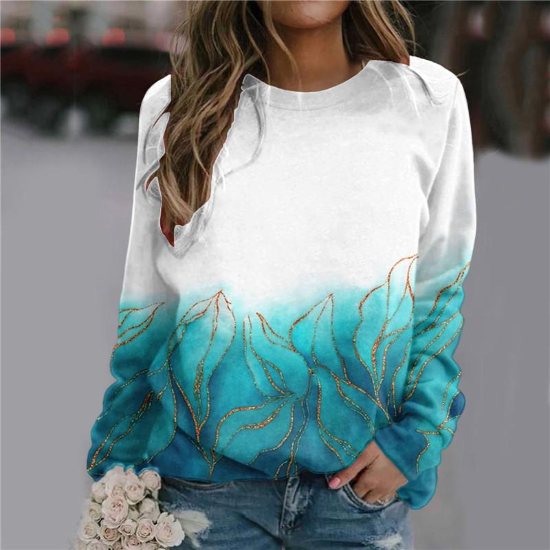 3D Gradient Printed Women's Fashion T-shirt Long Sleeve