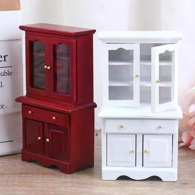1/12 Dollhouse Miniature Furniture Multifunction Wood Cabinet Bookcase Model Toy For Kids Children Adults