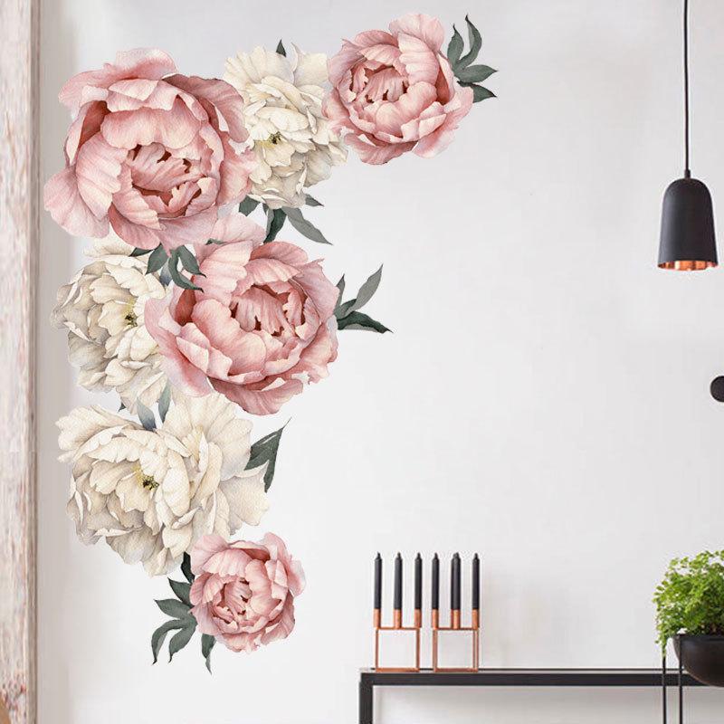 Adesivos de flores para sala de estar, fundo de parede, adesivos de decoração de parede para quarto, papel de parede autoadesivo