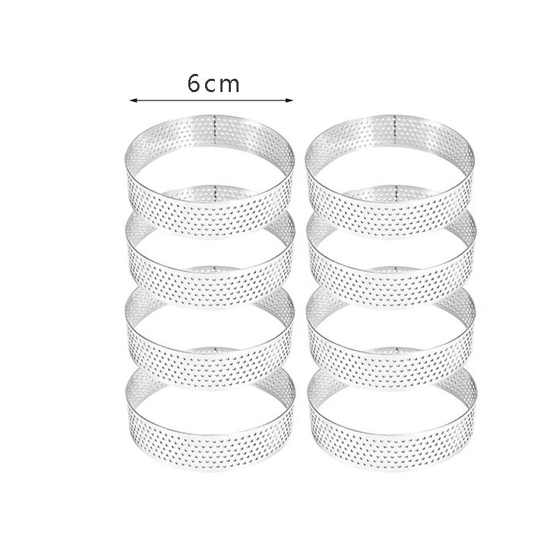 304 Stainless Steel Tart Ring 8pcs Heat-Resistant Perforated Cake Mousse Ring Round Ring Doughnut Tools for Cookies Tarts Pies
