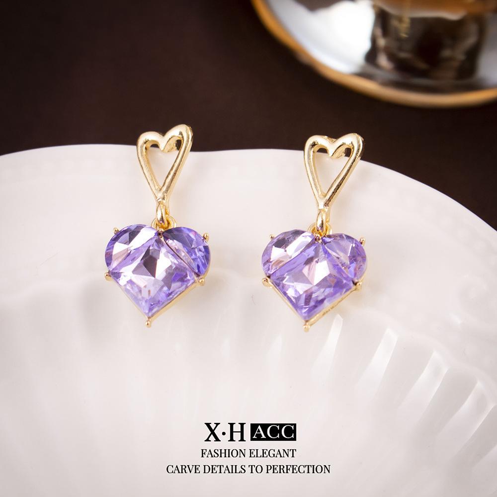 Fashion super flash crystal love stud earrings women's summer ins temperament cold wind small exquisite earrings new