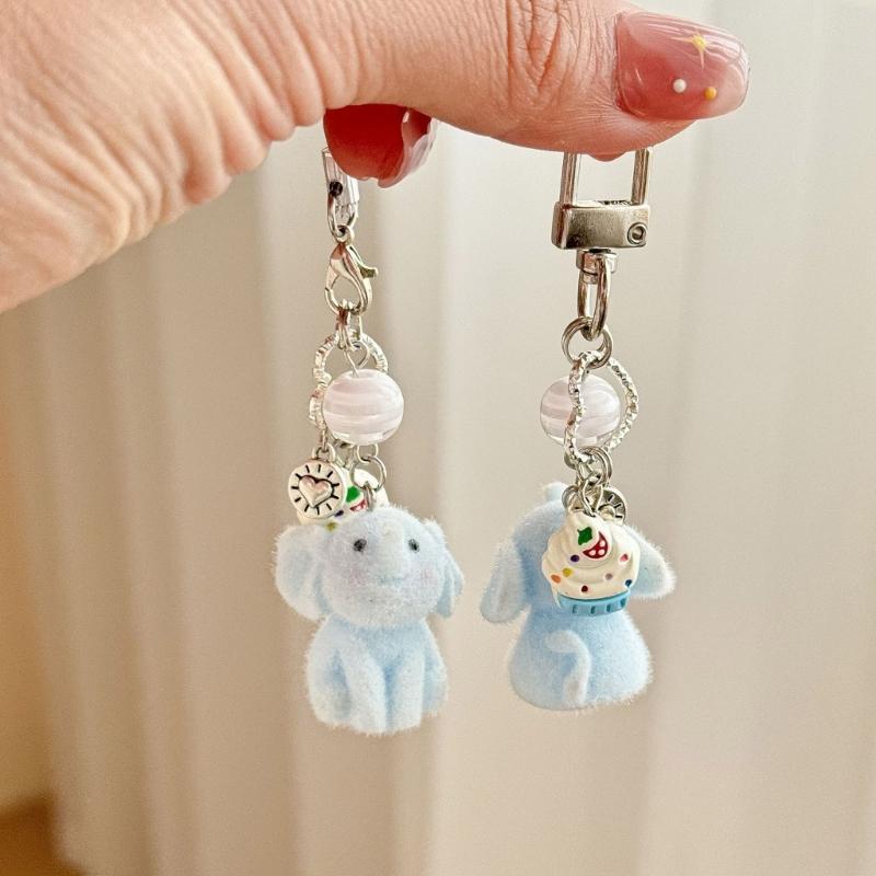 Soft Flocking Blue Elephant Keychain Lovely Animal Designs Sturdy Keyring for Kids Adults