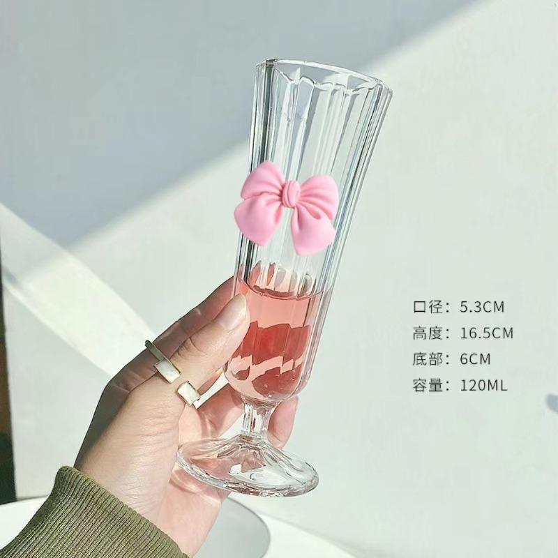 Pink Bow Shaped Tall Glasses Glass Horns Champagne Fruit Wine Glasses, Fruit Juice , Coffee Cups, High Aesthetic Value
