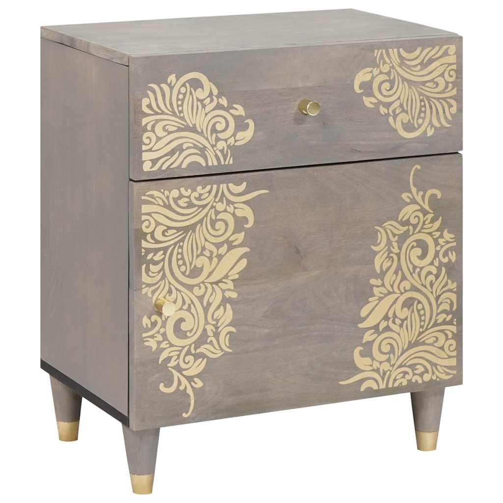 Nightstand with Door Gray 50 x 33 x 60 cm Solid Mango Wood