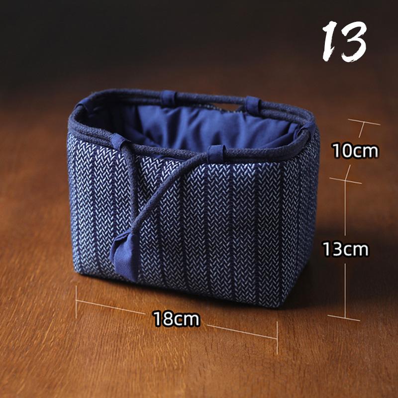 Large Denim Tea Set Carry Bag for Teapot with Four or Six Cups Portable Storage Organizer for Travel Outdoor Use No Cups