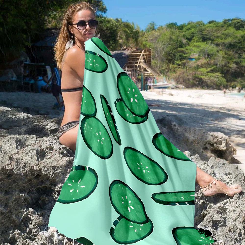 Cartoon Cucumber Slice Quick Drying Microfiber Beach Towel Lightweight for Swimming Camping Yoga - Bath Towel
