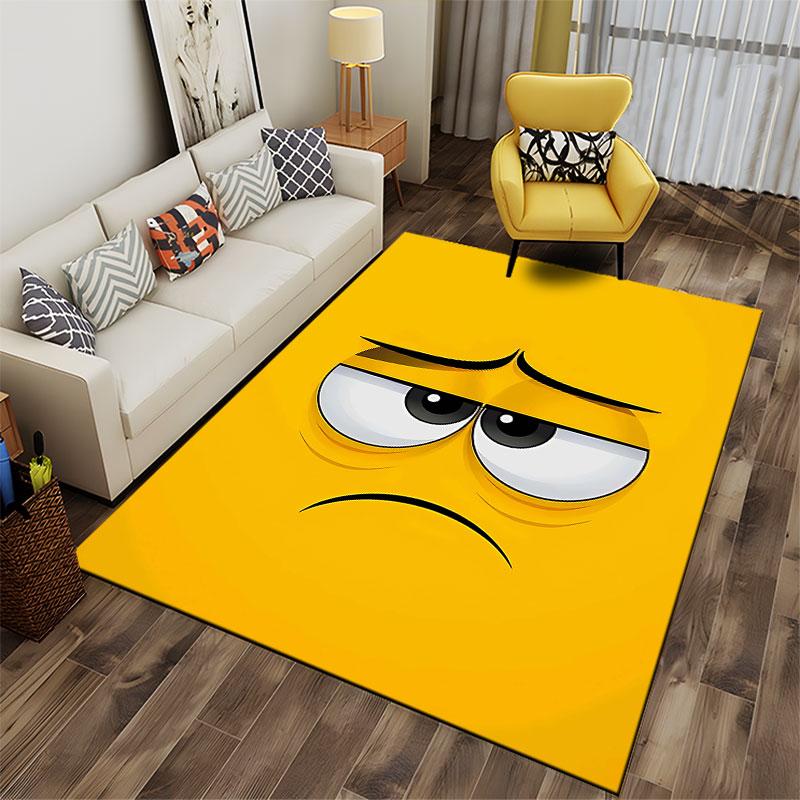Sad Face Yellow Cartoon Carpet suitable as a non-slip mat for the living room or bedroom sofa