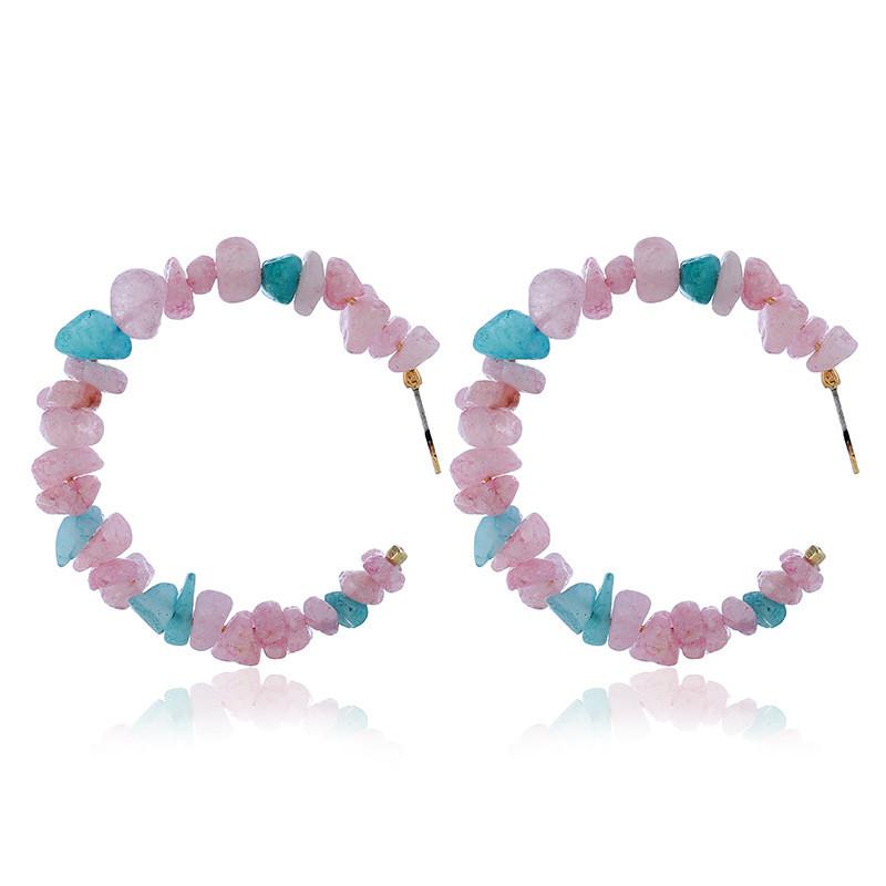 Bohemian Beach Style Stone Beaded Hoop Earrings With Geometric Design For Casual Wear