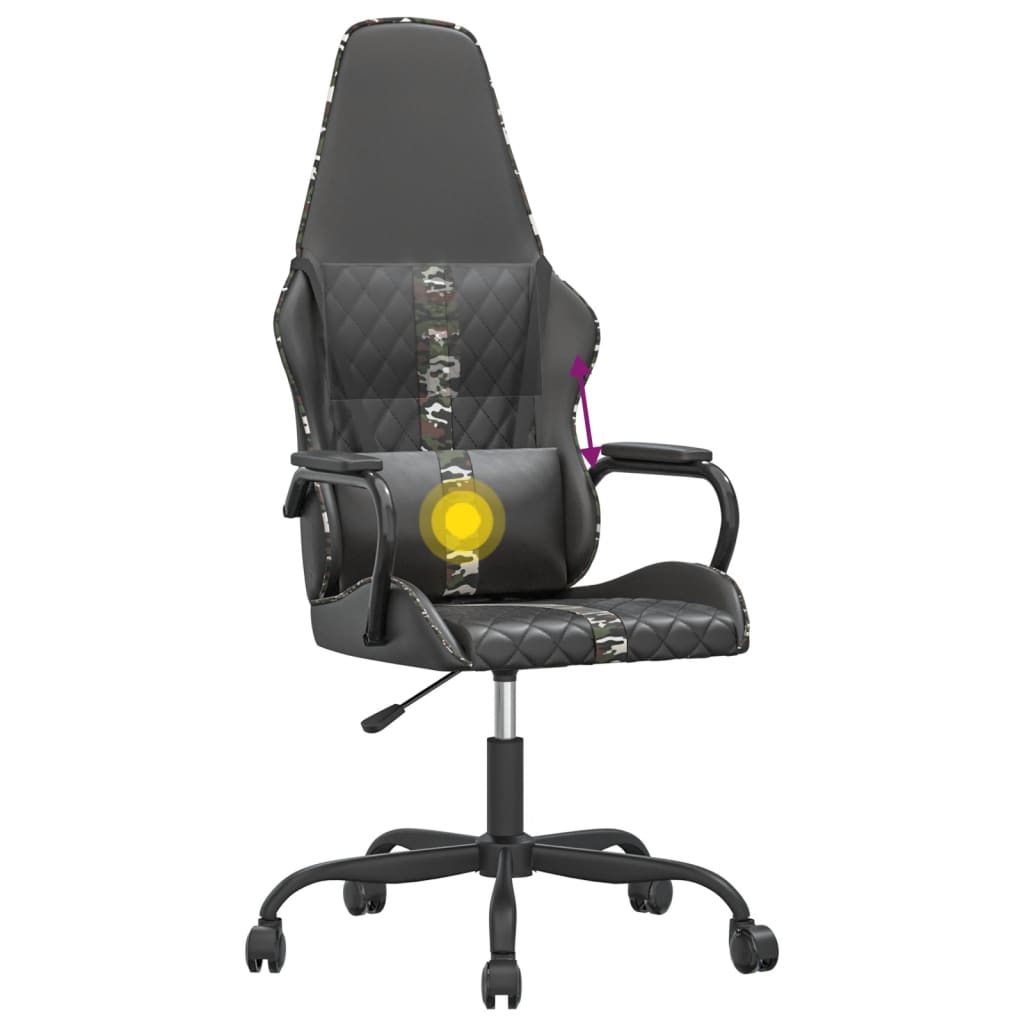 Gaming Chair with Massage Function Camouflage Color Black Artificial Leather