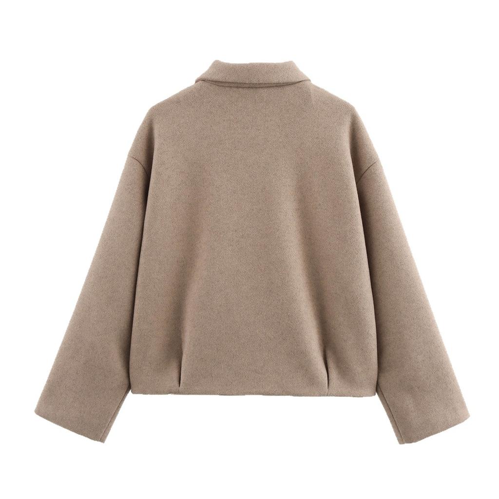 European and American French Style, Women's Clothing, Fashionable and Versatile Casual Lapel Zipper Soft Tweed Zipper Jacket