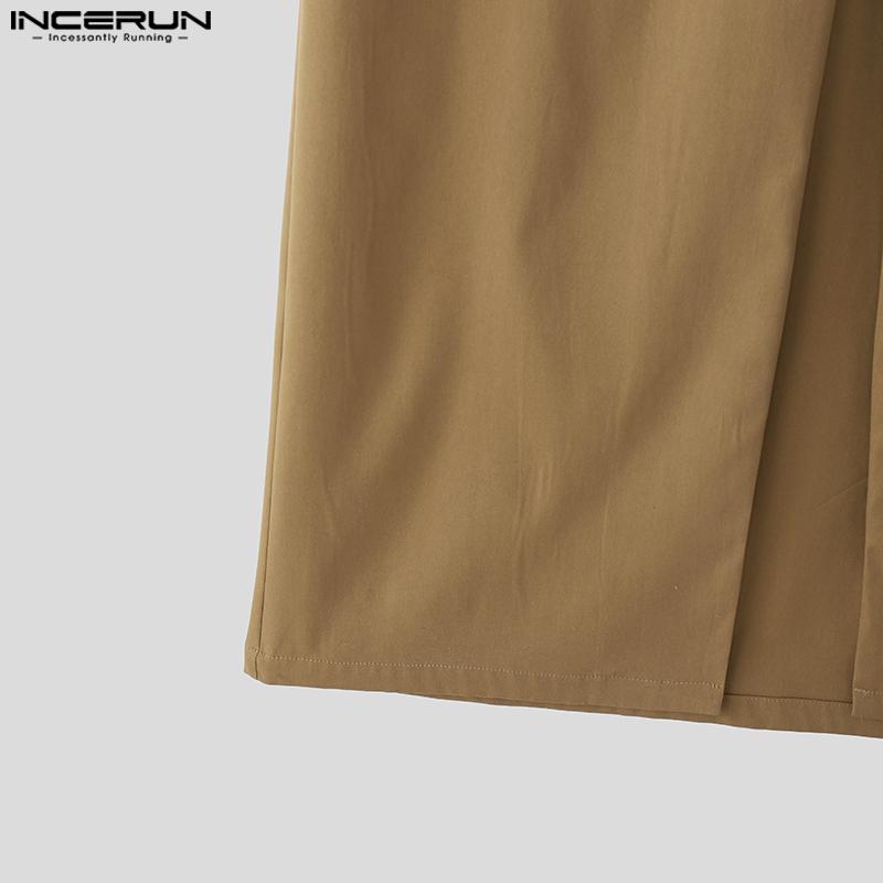 INCERUN Men Autumn Long Sleeve Buttons High Splits Long Coats Windbreaker