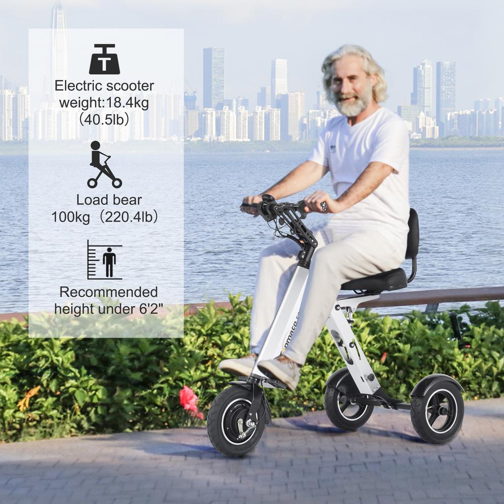 TopMate ES35P 3 Wheel Foldable Electric Scooter with Backrest Seat Removable 36V Battery Reverse for Adult Commute