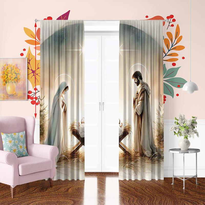 Jesus - Nativity -2pcs- Printed Curtains,100% Polyester Material, Suitable for Home Decoration