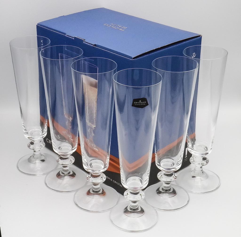 Bohemian Glass "BELLA" Champagne (Beer) Glasses (6) Dishwasher Safe Crystallex