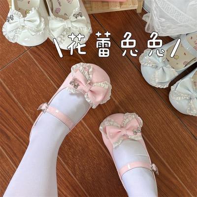 Internet Celebrity Design Sense Mary Jane Shoes 2024 Women's New Models with Skirt One-word Buckle Japanese Round Head Sweet Cute Lo Shoes