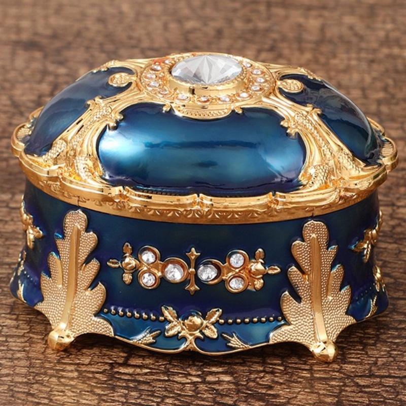Mini Jewelry Storage Box Inlaid Gem Organizer European Style Necklace Portable Alloy Storage Earrings Ring Dresser Decorative