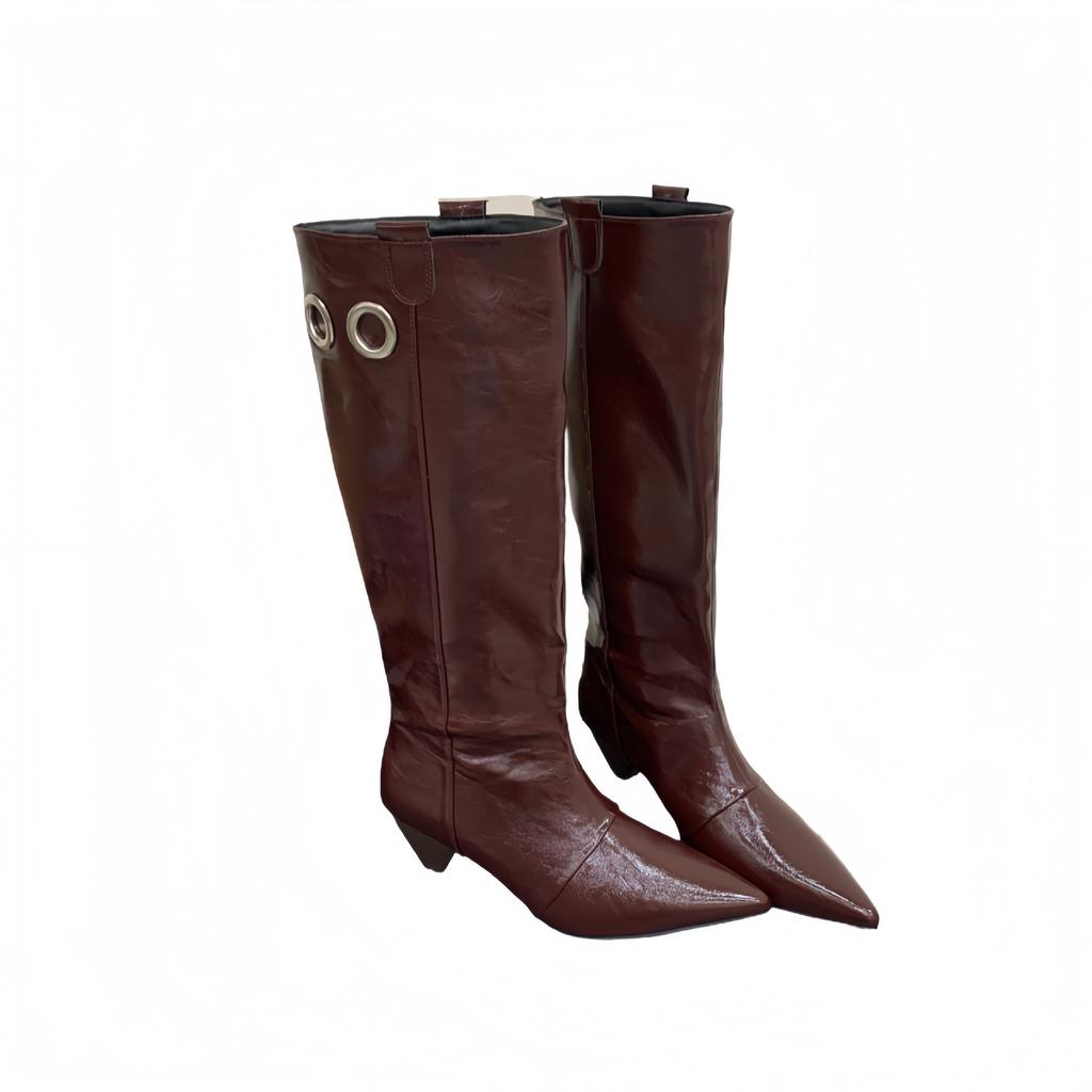 2025 autumn and winter new pointed fashion tall thick heel thin western knight boots