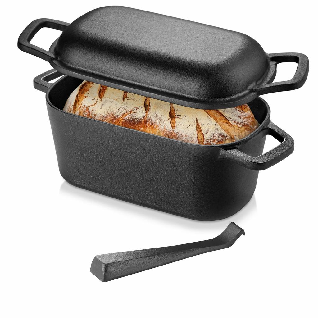 Pentola Olandese per la Cottura del Pane Stampo per Pane a Lievitazione Naturale 2 in 1 Ghisa Ovale Pentola Olandese e Padella 3.6Qt Pentola per Stufati per Stufare Stufati Arrostire