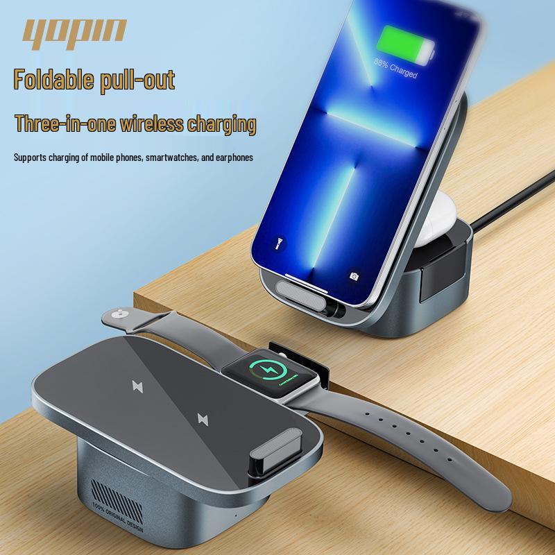 Foldable 3-in-1 Wireless Charging Stand for iPhone, AirPods, and Apple Watch