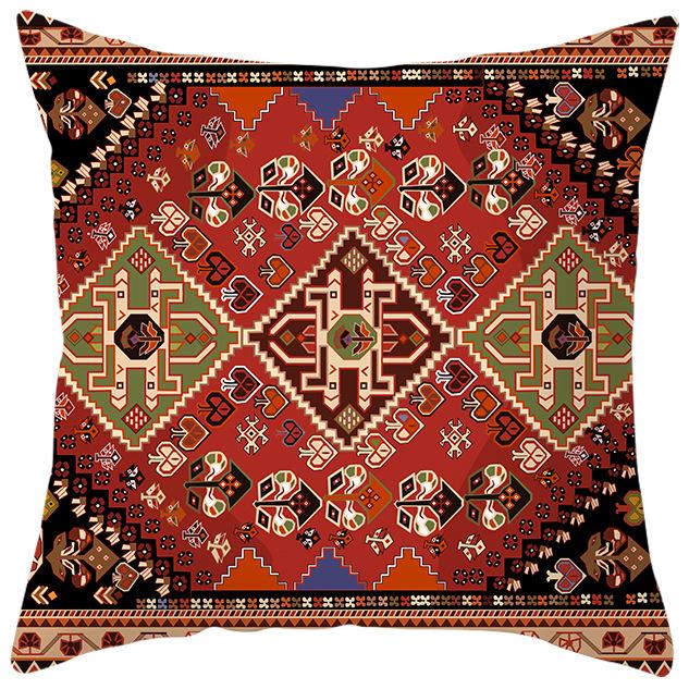 New Ethnic Style Pillow Cover Bohemian Color Geometric Pattern Peach Leather Velvet Retro Pillow Cushion Cover
