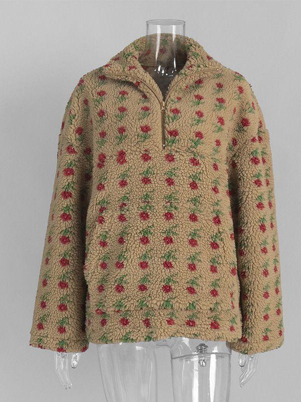 Худи на флисовой подкладке для осенизимы с цветочным узором стильный женский топ M хаки 2790₽