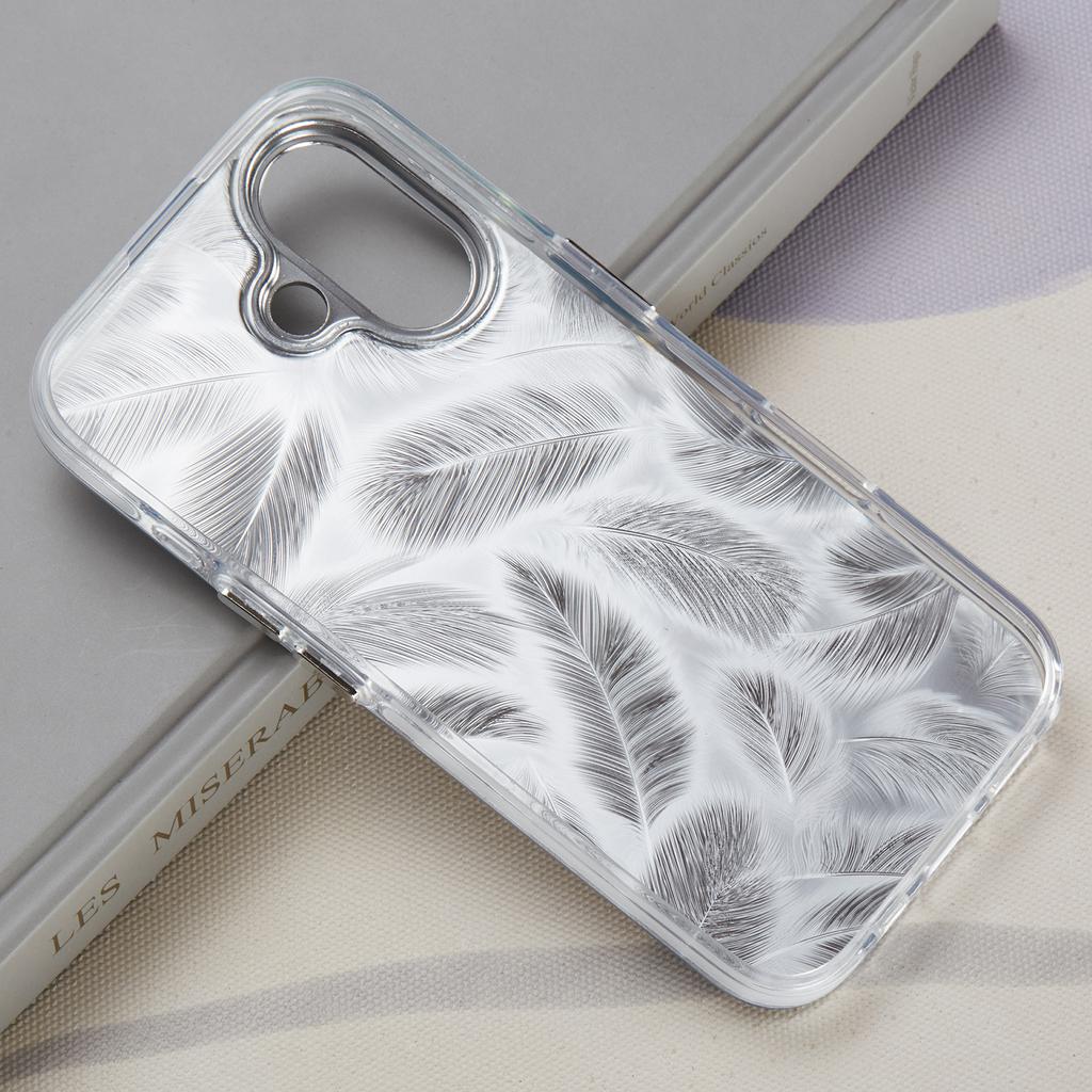 For iPhone 16 Case Silicone+PC IMD Laser Texture Matte Phone Cover