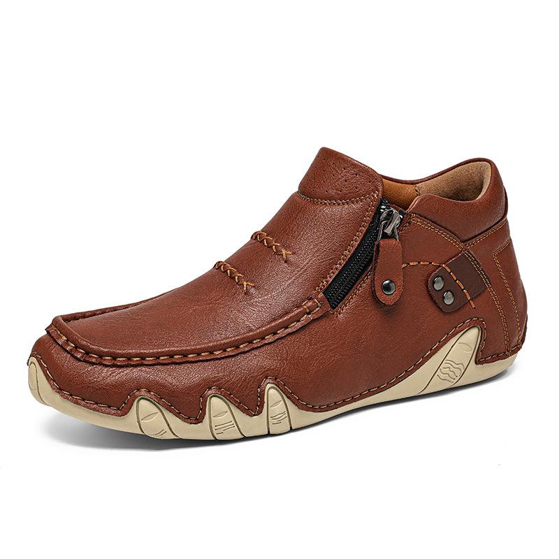 Men s Plus-Size Handmade Leather High-Top Outdoor Slip-On Shoes 38