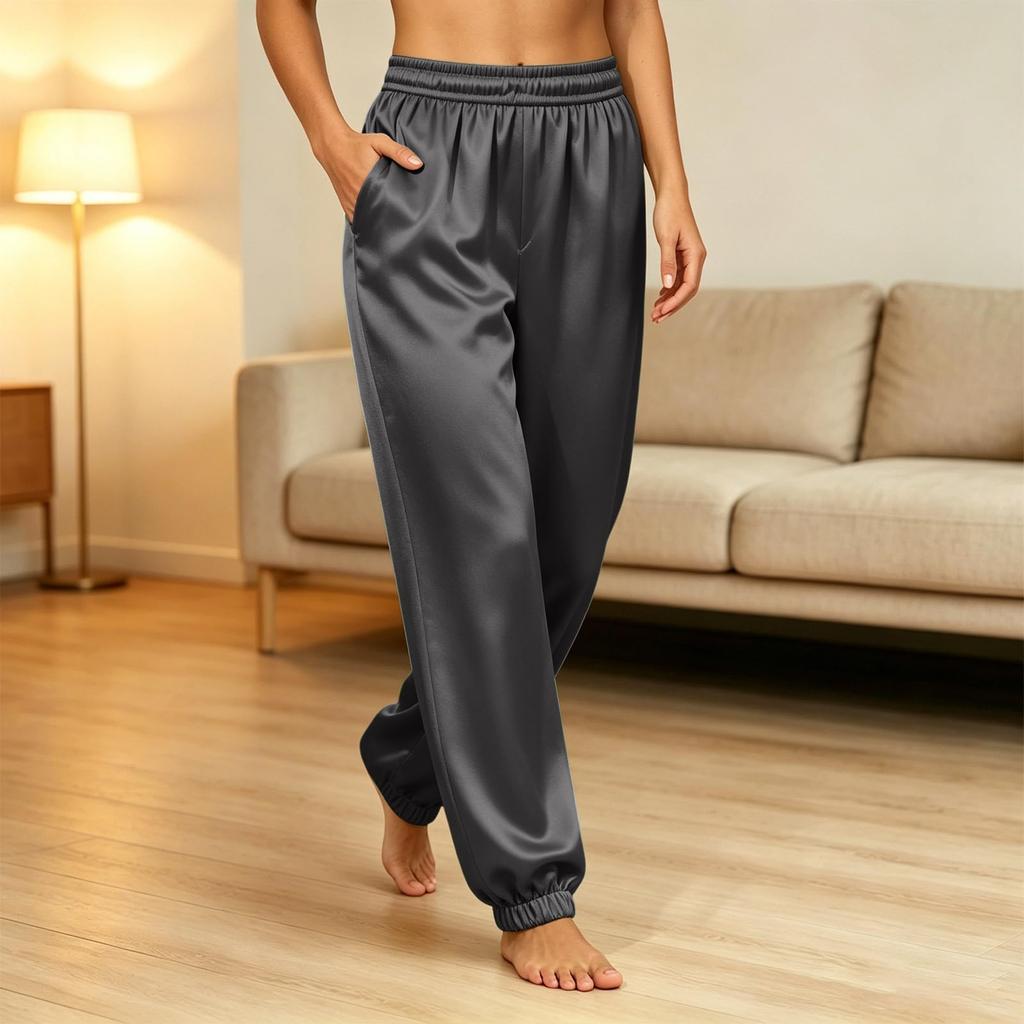 Pantaloni della tuta casual da donna a tinta unita, vestibilità larga, joggers con gamba affusolata
