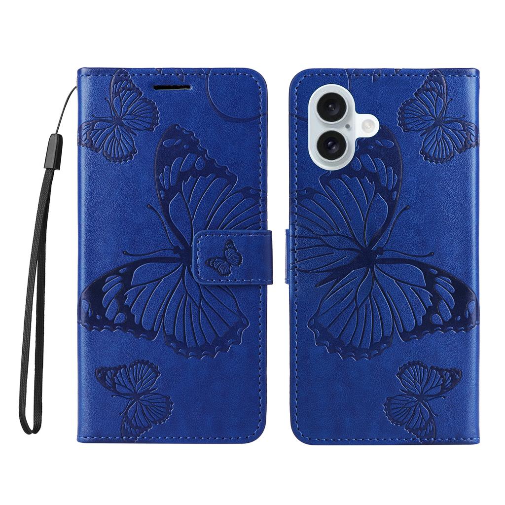For iPhone 16 Plus Wallet Case Floral Butterfly Imprinted Leather Phone Cover Stand