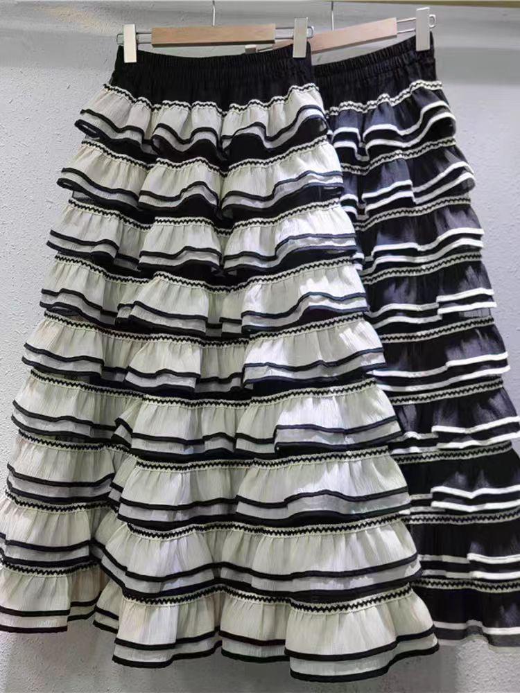 Sweet French A-line Fluffy High-Waisted Mesh Skirt
