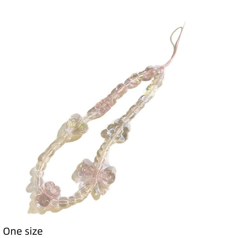 Korean Pink Bear Cellphone Lanyard Keychain Beads Chain Key Chain Phone Strap Charm Chain Butterfly Flower Bag Camera Pendant