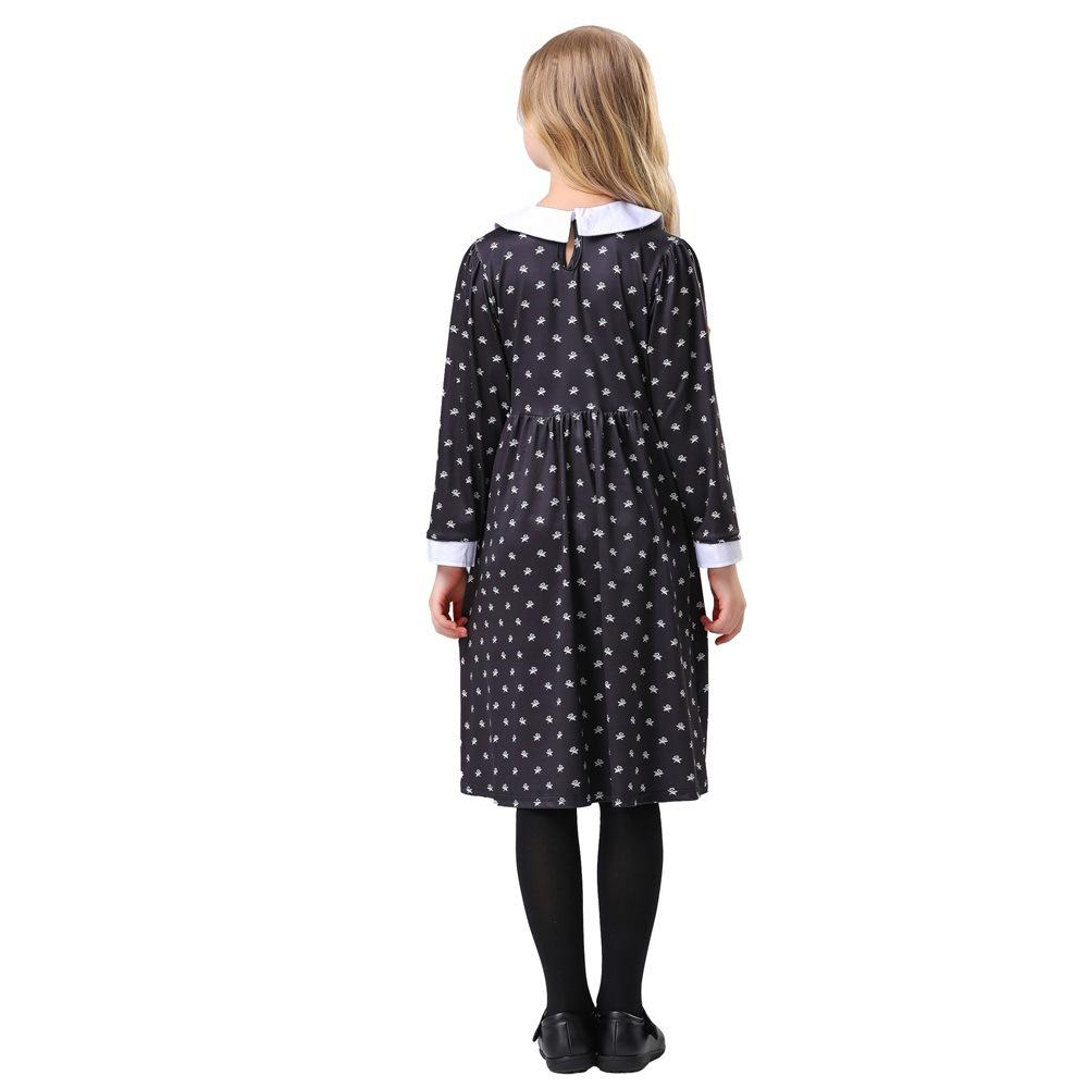 New Children's Girls Halloween Adams Costume Party Stage Costume Long Black Dress