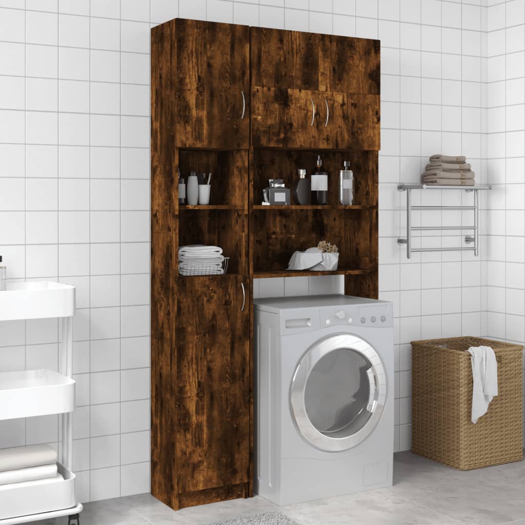 Bathroom Cabinet Smoked Oak Finish 32 x 25.5 x 190 cm Particleboard