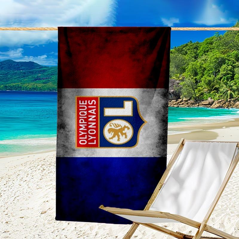 Lyon Football Crest Printed Beach Towel, Super Soft Microfiber, Perfect Gift Birthday, for Pool, Beach, Travel, for Family and Friends