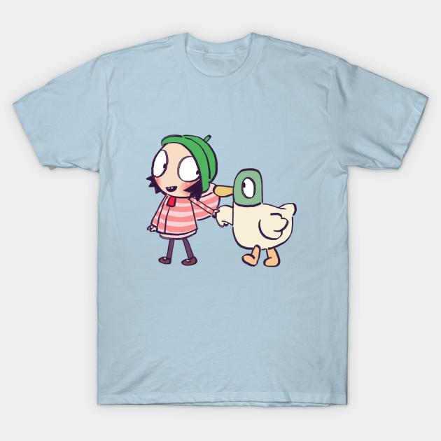 

Men Black Print T-shirt Sarah And Duck Holding Hands / Children Cartoon No-Cut Transfer Paper Print Cotton Tshirt S світло-синій колір